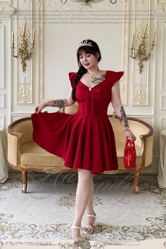Hard Candy Flared Sleeves Red Plus Size Dress