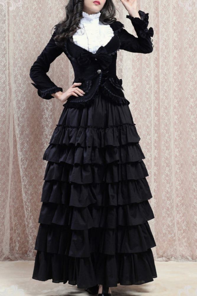 Lace Garden Miss Hepburn Retro Velvet Coat and Multi Layered Skirt