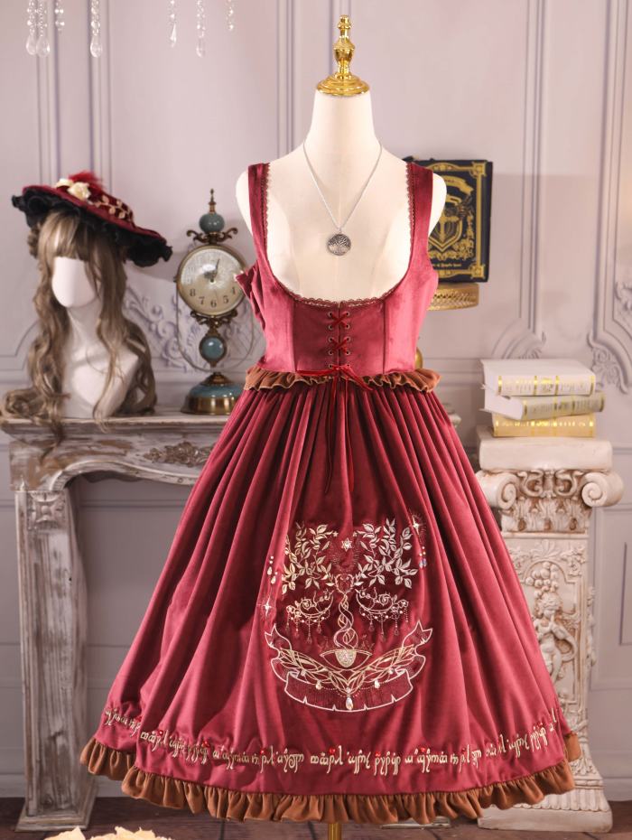 The Splendor of Gold&Siliver Tree Classic Embroidery Lolita Skirt, Jumper Dress, Vest and Cape