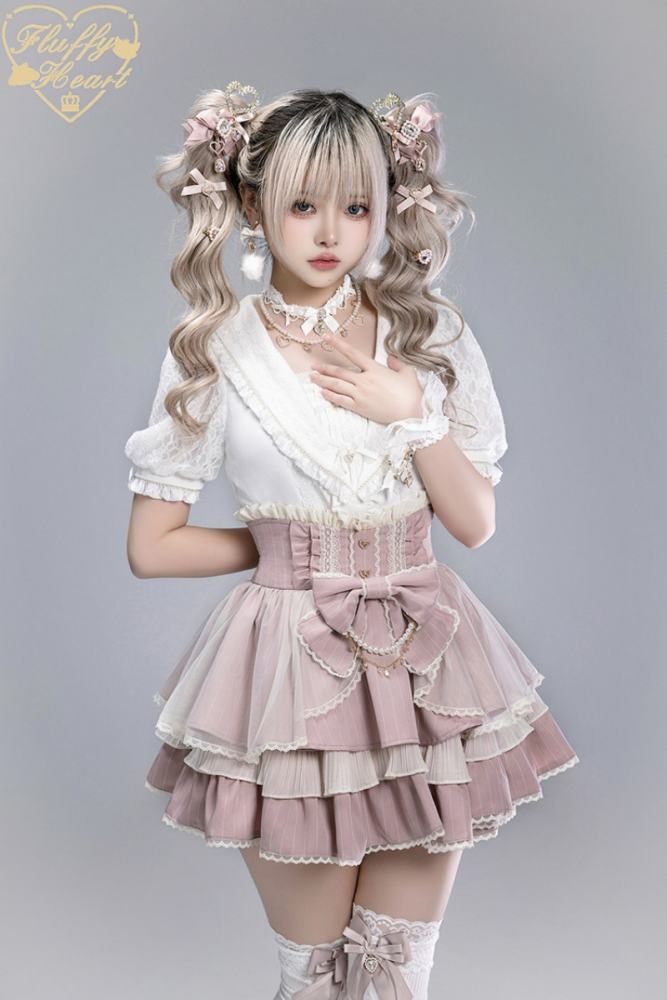 Fluffy Heart Dreamy Desserts Japanese Girlish Lace Cake Skirt Jirai Kei Fashion