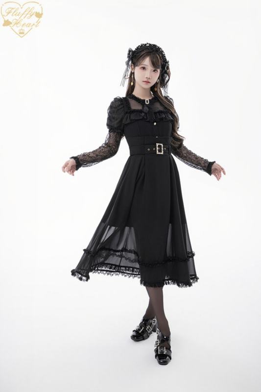 Fluffy Heart Moonlit Night Lace Blouse High Waist Skirt Jirai Kei Fashion