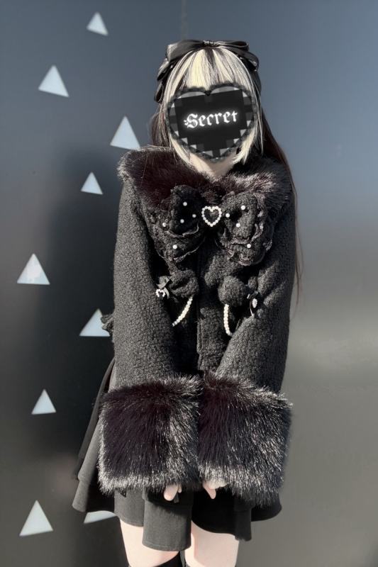 Virtual Paradise Japanese Wool Short Black Coat Jirai Kei Fashion