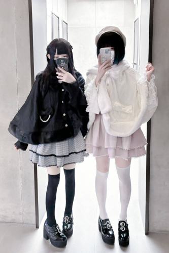 Virtual Paradise Kawaii Rabbit Ear Hooide Beige Cape Jirai Kei Outfits