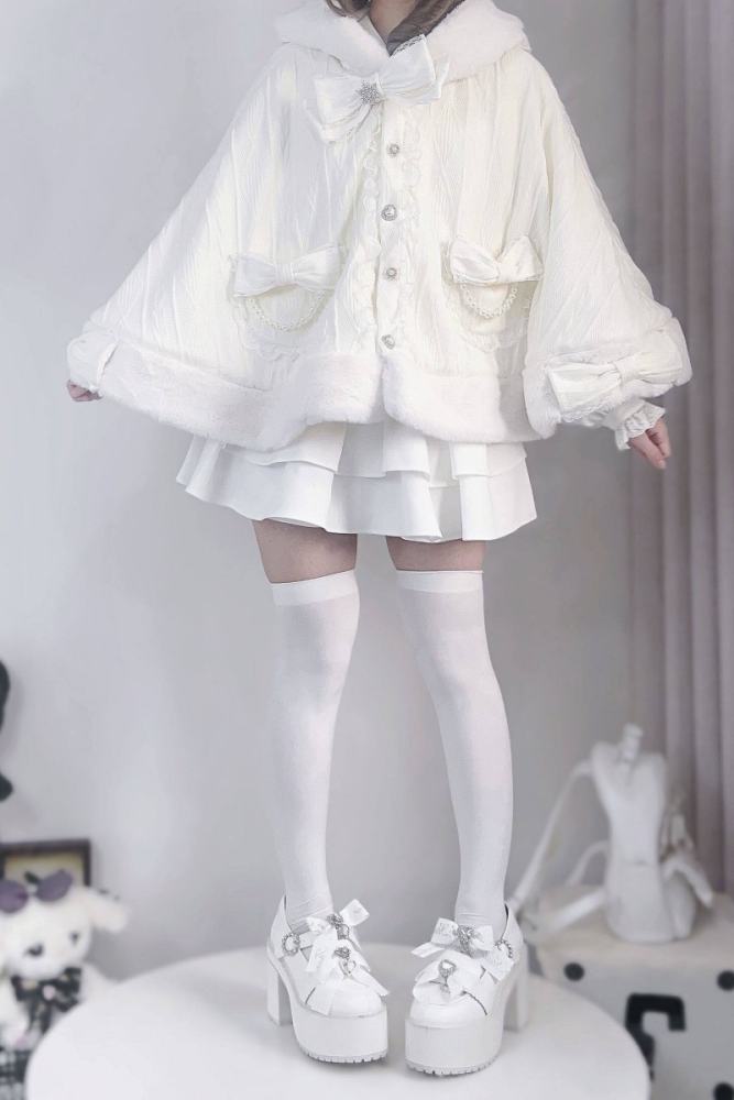Virtual Paradise Kawaii Rabbit Ear Hooide Beige Cape Jirai Kei Outfits