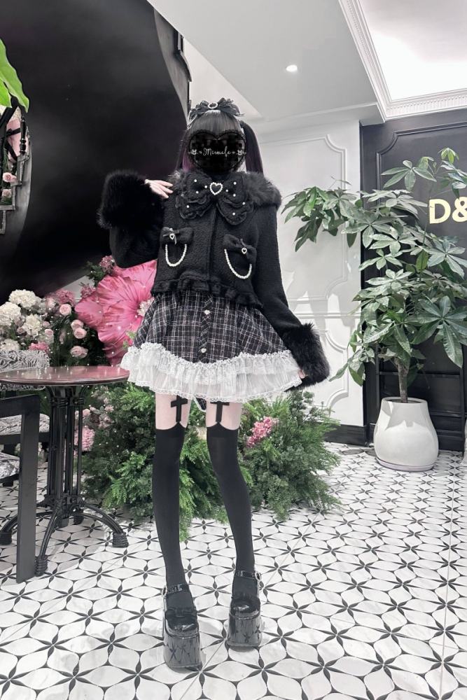 Virtual Paradise Japanese Wool Short Black Coat Jirai Kei Fashion