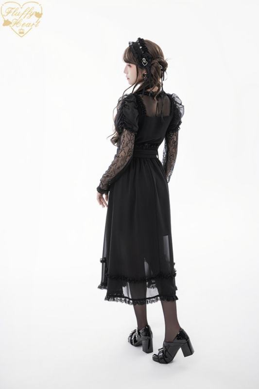 Fluffy Heart Moonlit Night Lace Blouse High Waist Skirt Jirai Kei Fashion