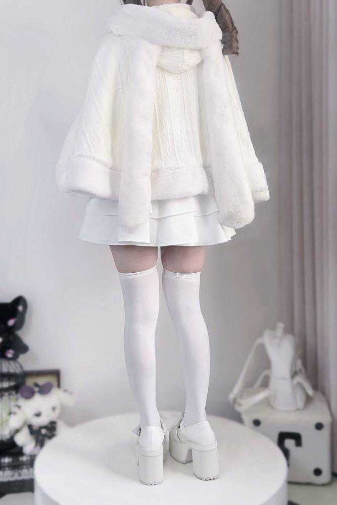 Virtual Paradise Kawaii Rabbit Ear Hooide Beige Cape Jirai Kei Outfits