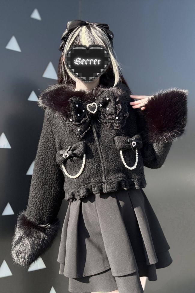 Virtual Paradise Japanese Wool Short Black Coat Jirai Kei Fashion