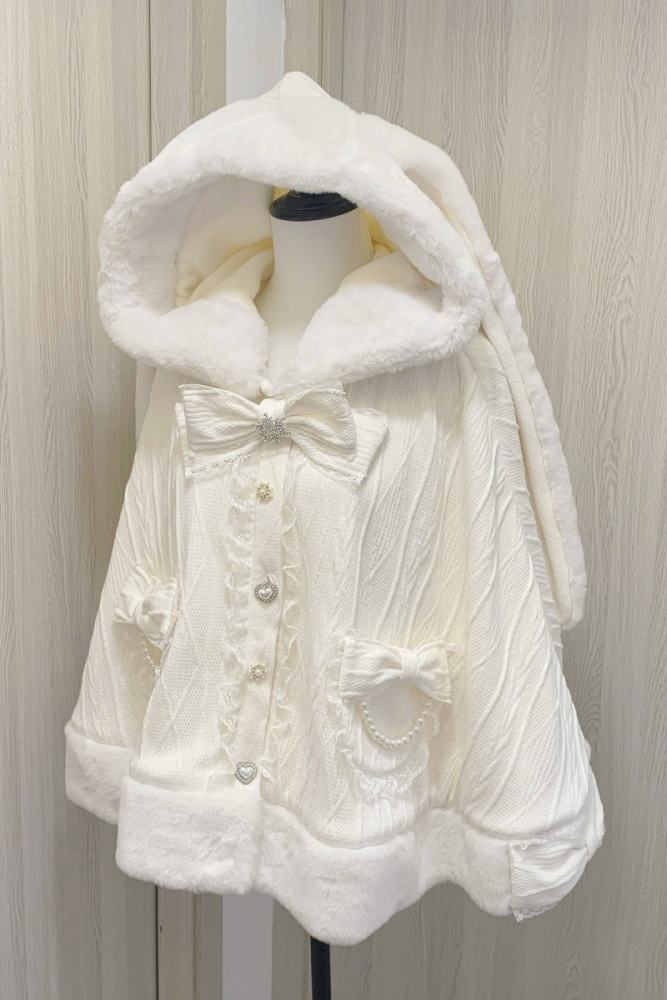 Virtual Paradise Kawaii Rabbit Ear Hooide Beige Cape Jirai Kei Outfits