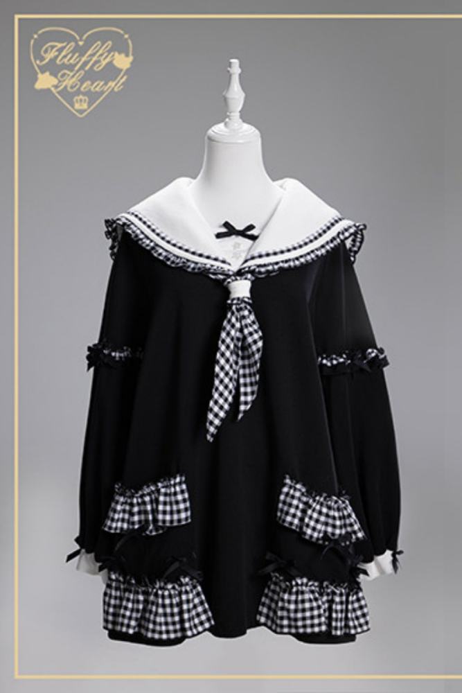 Fluffy Heart Striped Mercury Sailor Collar White Hoodie Jirai Kei Clothing