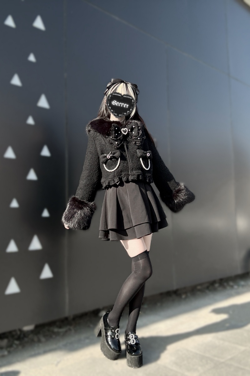 Virtual Paradise Japanese Wool Short Black Coat Jirai Kei Fashion