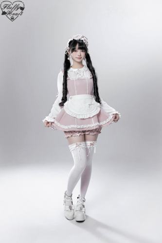 Fluffy Heart Window Dolls Japanese Kawaii Maid Pink Set Jirai Kei Outfits