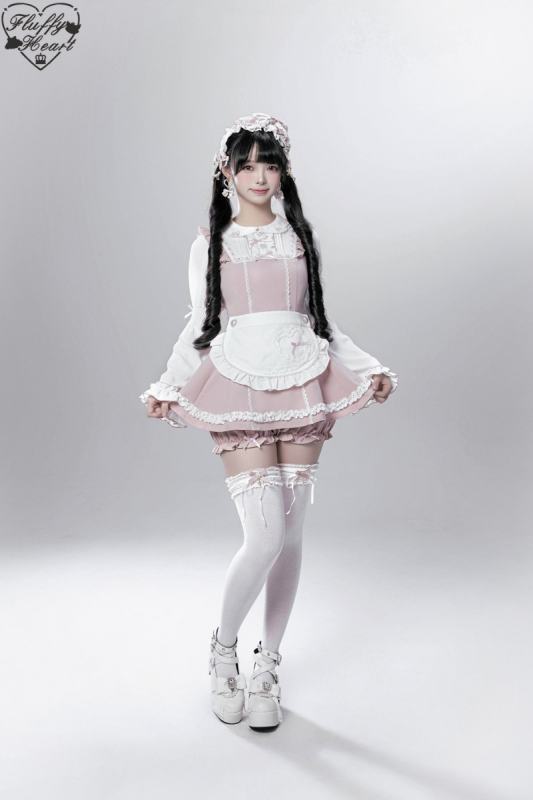 Fluffy Heart Window Dolls Japanese Kawaii Maid Pink Set Jirai Kei Outfits