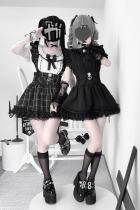 Virtual Paradise Shoulder Straps High Waist Black Plaid Skirt Jirai Kei Clothes