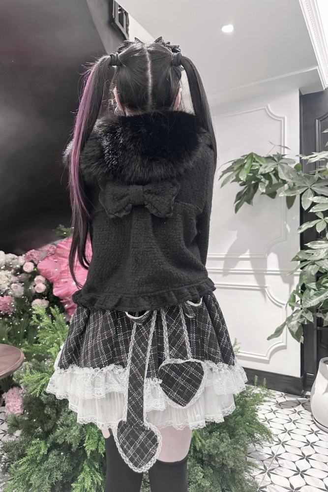 Virtual Paradise Japanese Wool Short Black Coat Jirai Kei Fashion