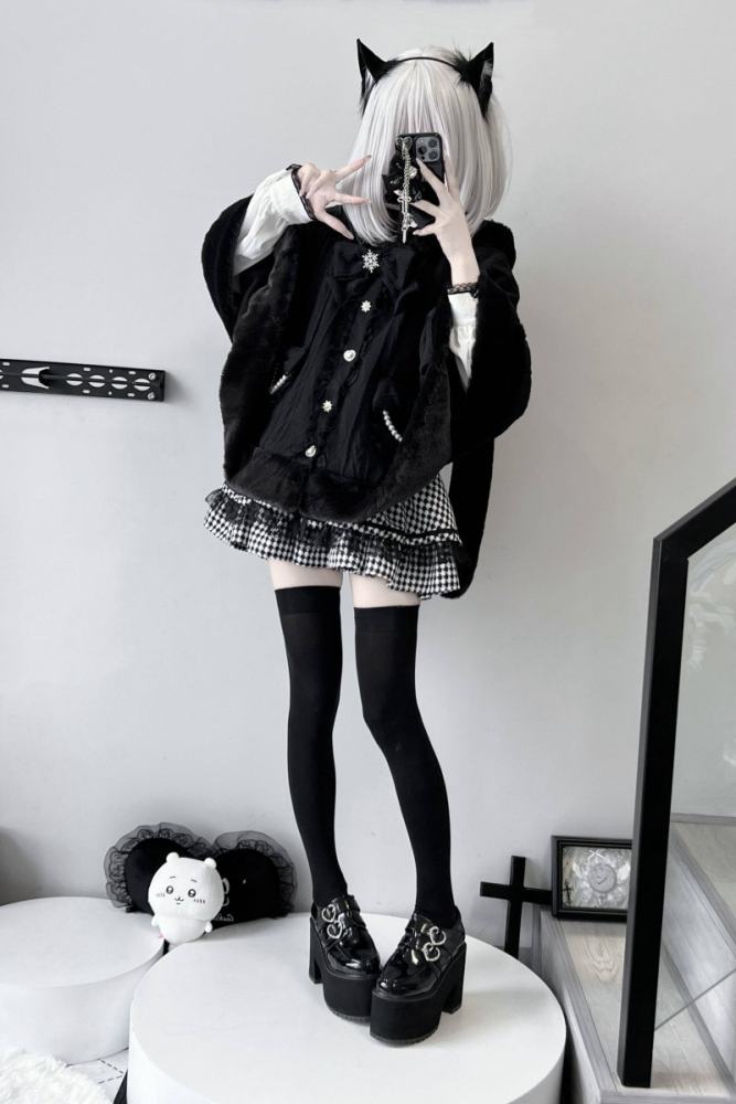 Virtual Paradise Kawaii Rabbit Ear Hooide Beige Cape Jirai Kei Outfits