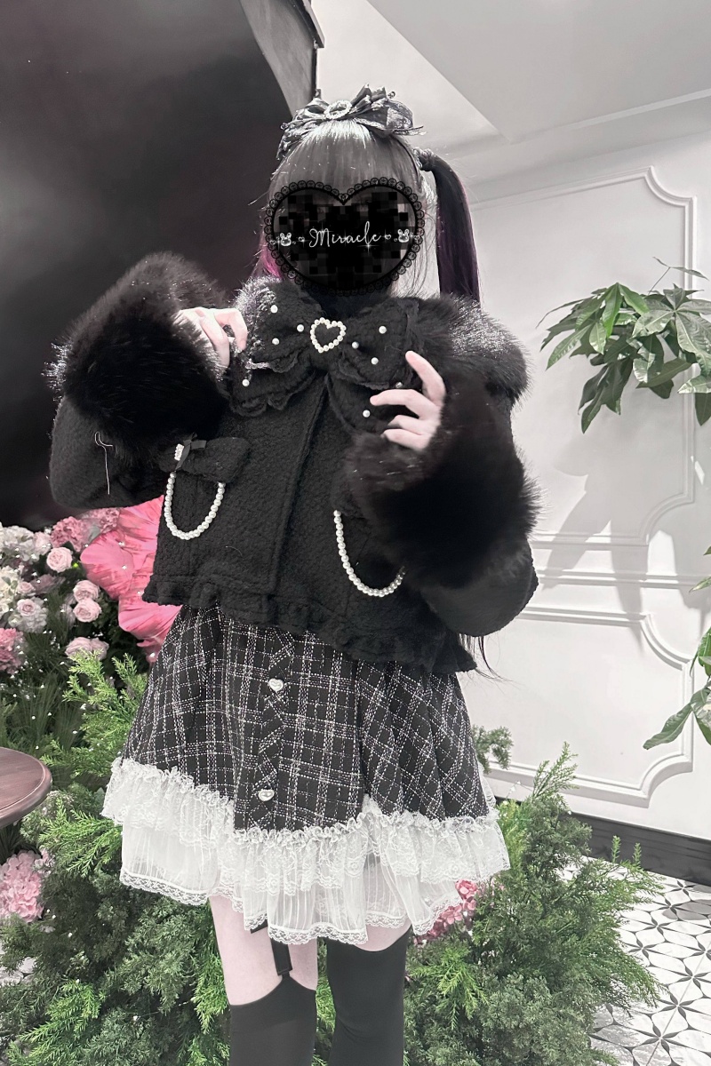 KRY ハイネックツイルJKT  黒魅らら モノクローン　KRYCLOTHING Virtual Paradise Japanese Wool Short Black Coat Jirai Kei Fashion