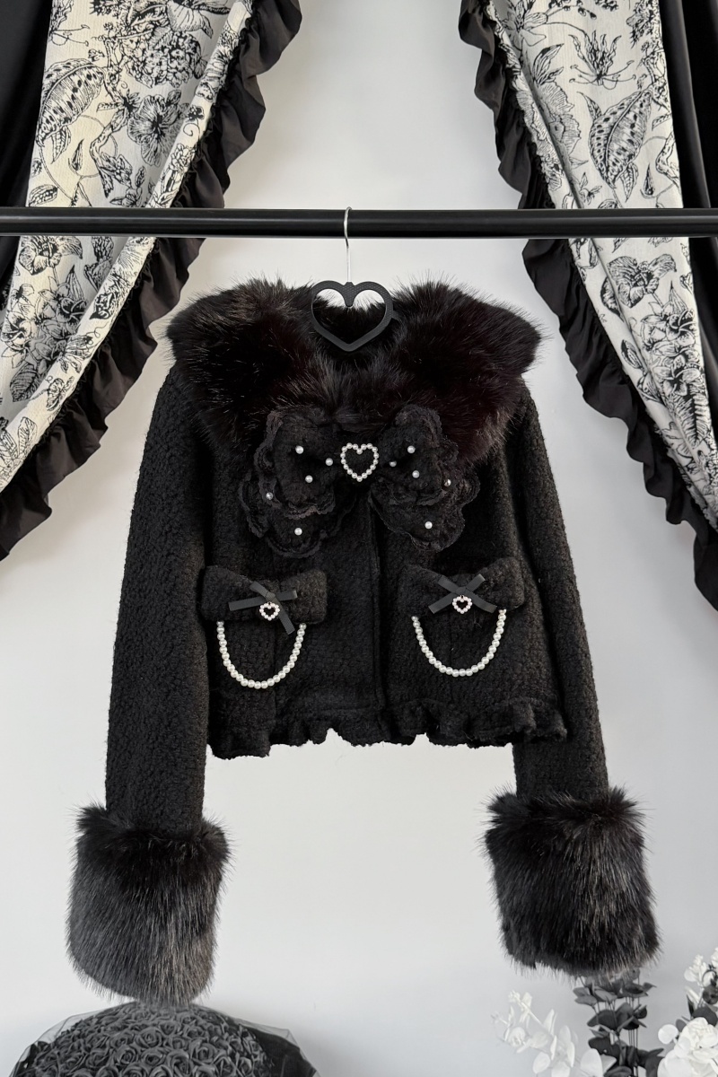 Virtual Paradise Japanese Wool Short Black Coat Jirai Kei Fashion