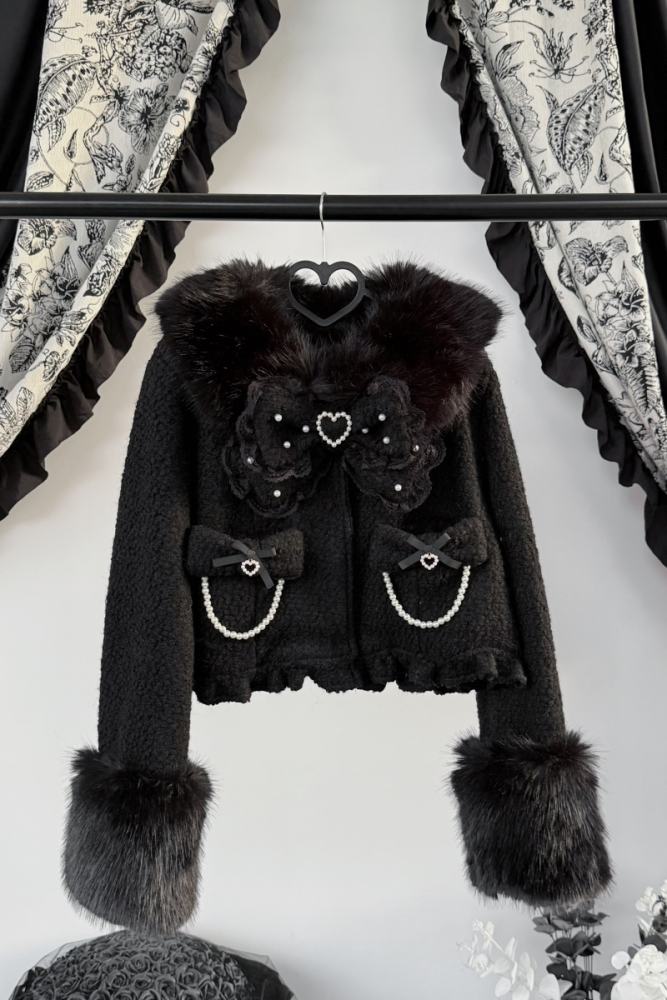 Virtual Paradise Japanese Wool Short Black Coat Jirai Kei Fashion