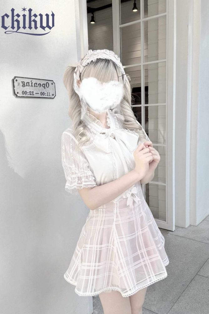 Ckikw Soft Snow Plaid Back Straps Pink Skirt Jirai Kei Outfit