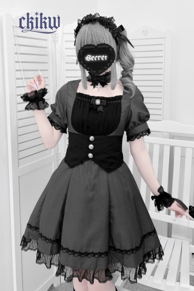Ckikw Japanese Girdle Maid Lacework Black White Dress Jirai Kei Fashion