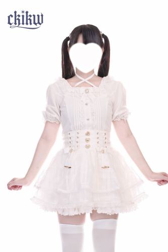 Ckikw Love Sparkle Ribbon Bow White Cake Skirt Jirai Kei Clothes