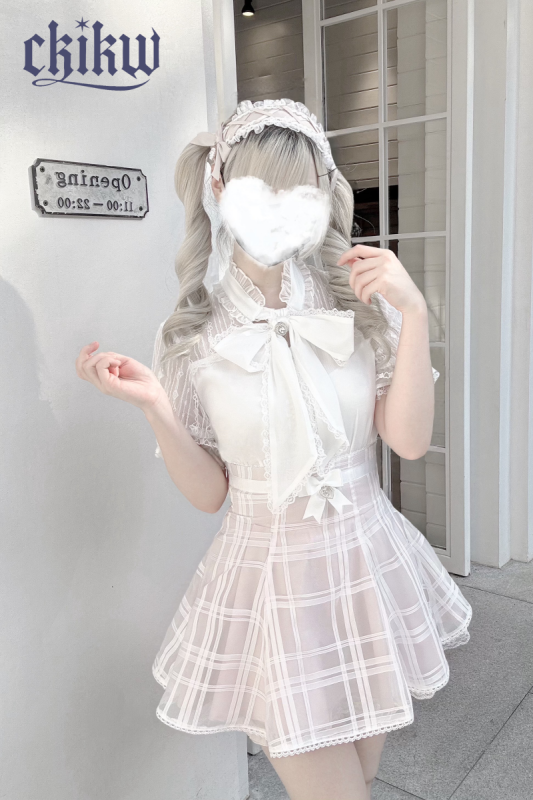 Ckikw Soft Snow Plaid Back Straps Pink Skirt Jirai Kei Outfit