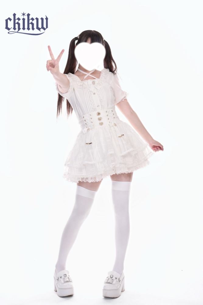 Ckikw Love Sparkle Ribbon Bow White Cake Skirt Jirai Kei Clothes