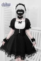 Ckikw Japanese Girdle Maid Lacework Black White Dress Jirai Kei Fashion