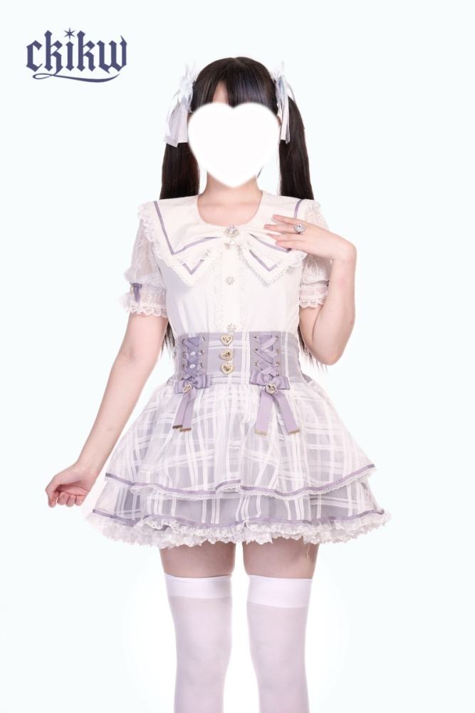 Ckikw Love Sparkle Ribbon Bow White Cake Skirt Jirai Kei Clothes