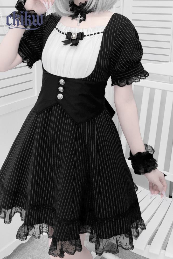Ckikw Japanese Girdle Maid Lacework Black White Dress Jirai Kei Fashion