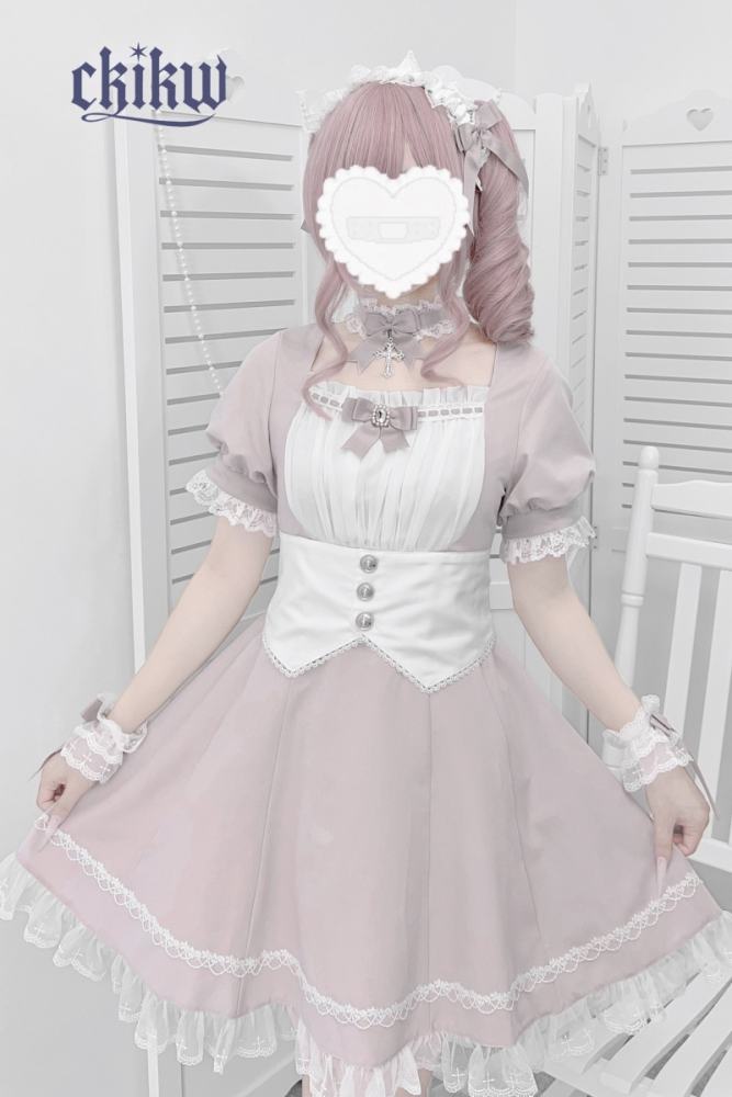 Ckikw Japanese Girdle Maid Lacework Black White Dress Jirai Kei Fashion