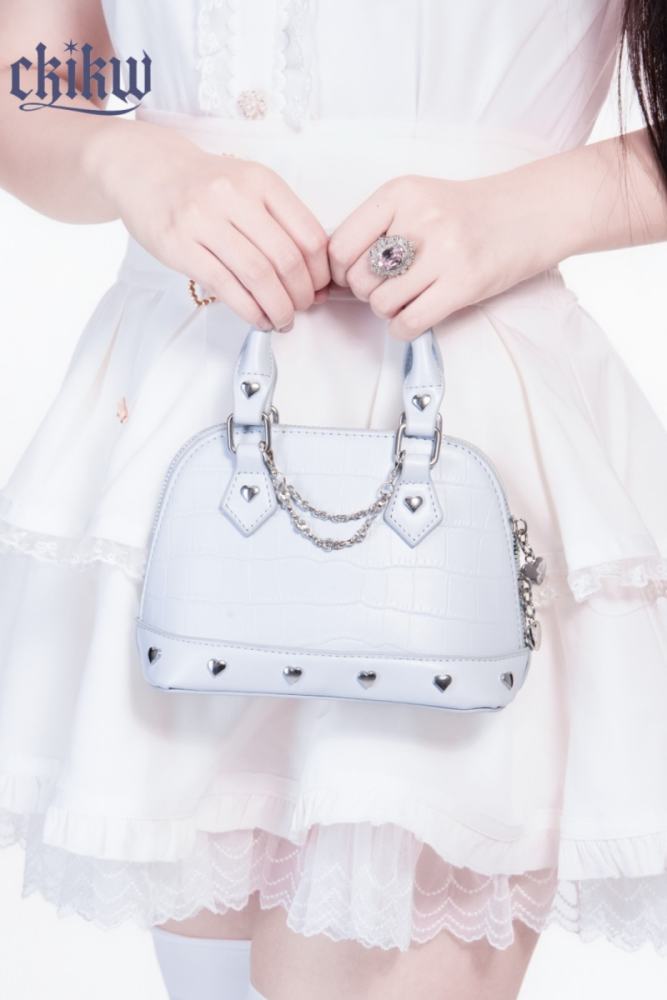 Ckikw Chain Heart Shaped Rivet Blue Crossbody Bag Jirai Kei Fashion - my-lolita-dress.com