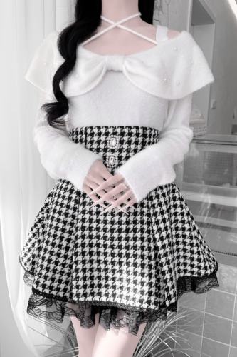 Ckikw Winter Scenery Bow Off Shoulder Straps Shiro Top Jirai Kei Clothing