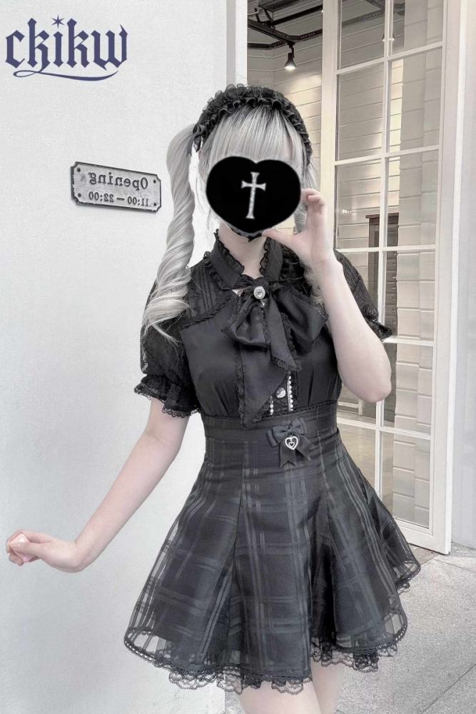 Ckikw Soft Snow Plaid Back Straps Pink Skirt Jirai Kei Outfit