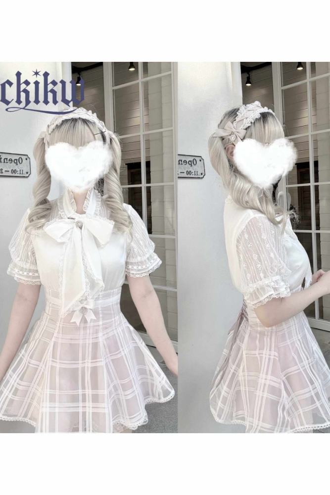Ckikw Soft Snow Plaid Back Straps Pink Skirt Jirai Kei Outfit