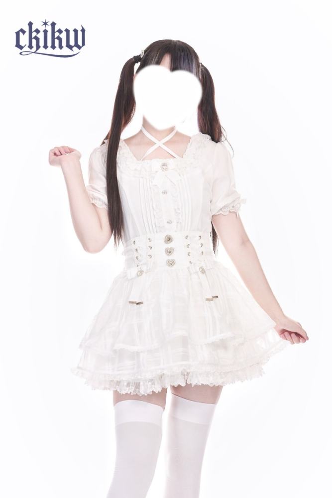 Ckikw Love Sparkle Ribbon Bow White Cake Skirt Jirai Kei Clothes