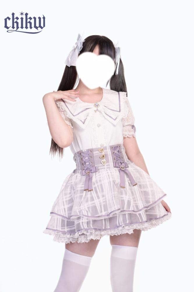 Ckikw Love Sparkle Ribbon Bow White Cake Skirt Jirai Kei Clothes