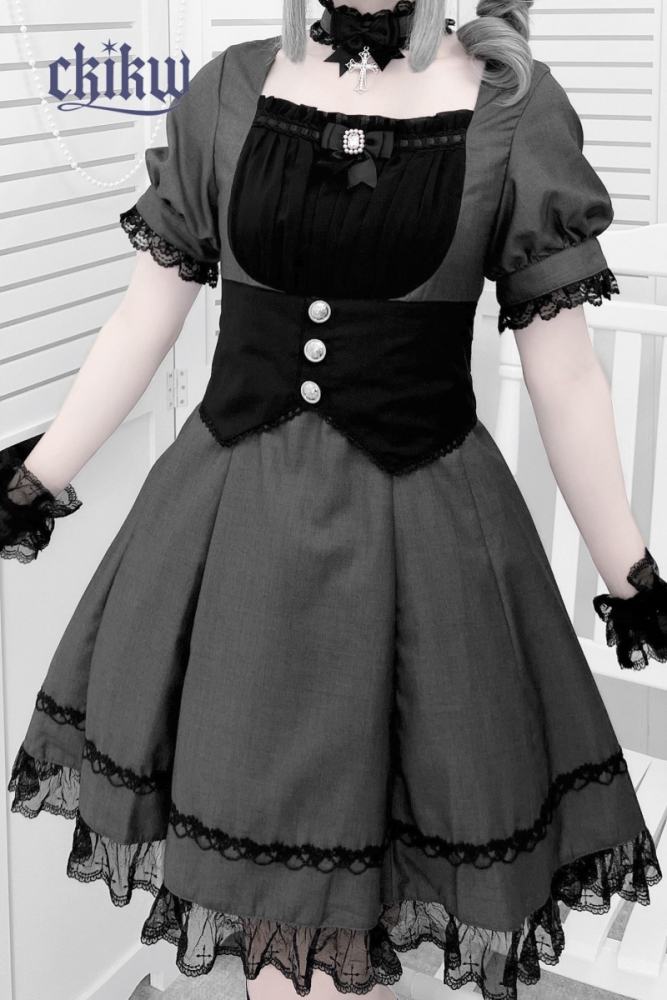 Ckikw Japanese Girdle Maid Lacework Black White Dress Jirai Kei Fashion