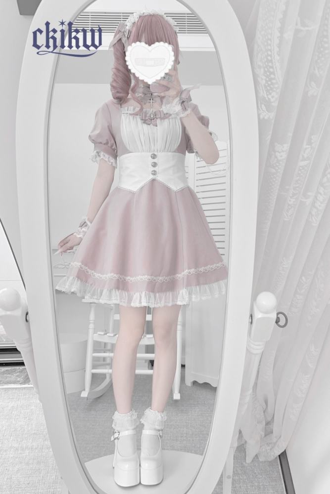 Ckikw Japanese Girdle Maid Lacework Black White Dress Jirai Kei Fashion