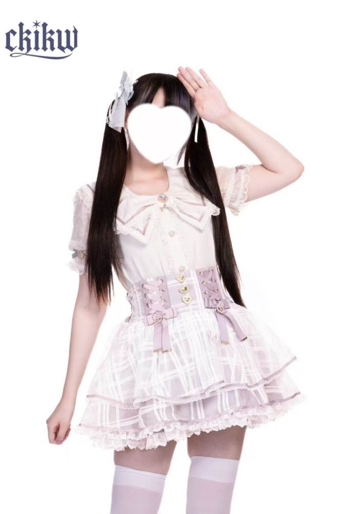 Ckikw Love Sparkle Ribbon Bow White Cake Skirt Jirai Kei Clothes