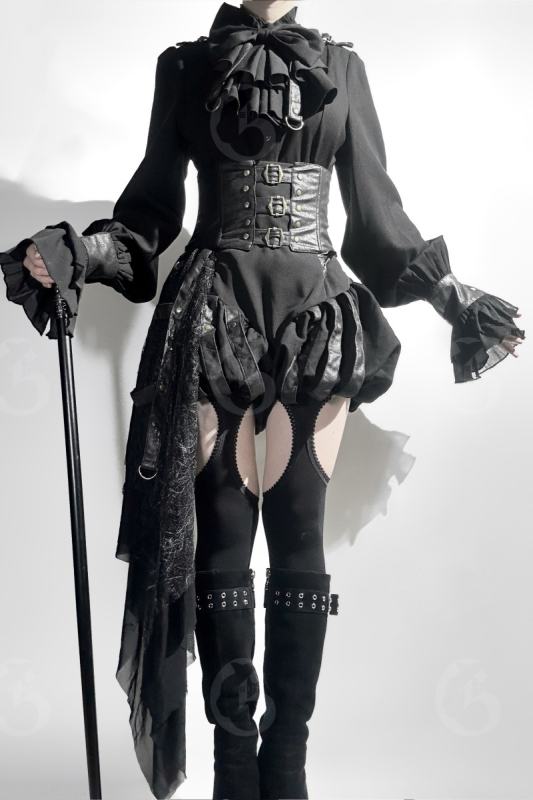 Hei Shan Midnight Black Bloomer Girdle and Shawl Ouji Lolita Gothic Style