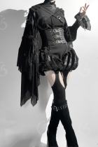 Hei Shan Midnight Black Bloomer Girdle and Shawl Ouji Lolita Gothic Style