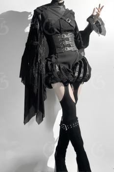 Hei Shan Midnight Black Bloomer Girdle and Shawl Ouji Lolita Gothic Style