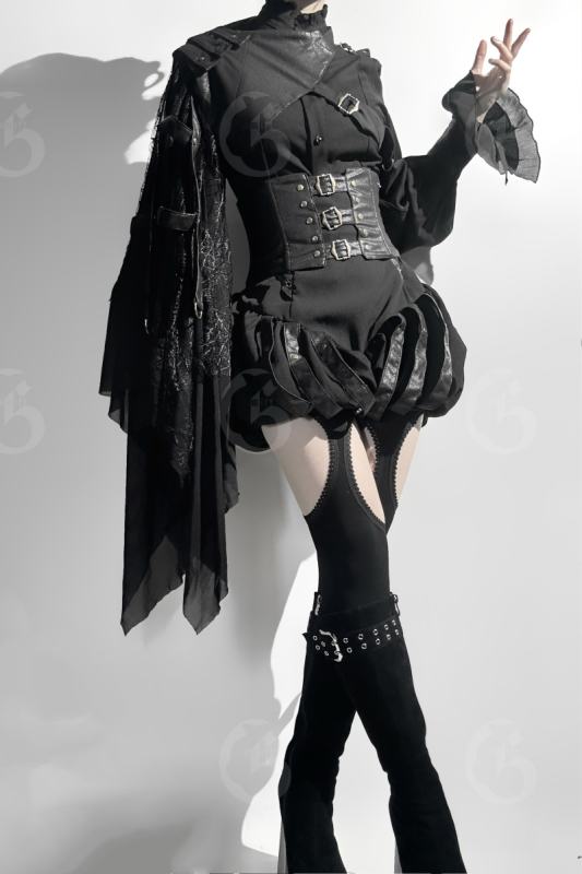 Hei Shan Midnight Black Bloomer Girdle and Shawl Ouji Lolita Gothic Style