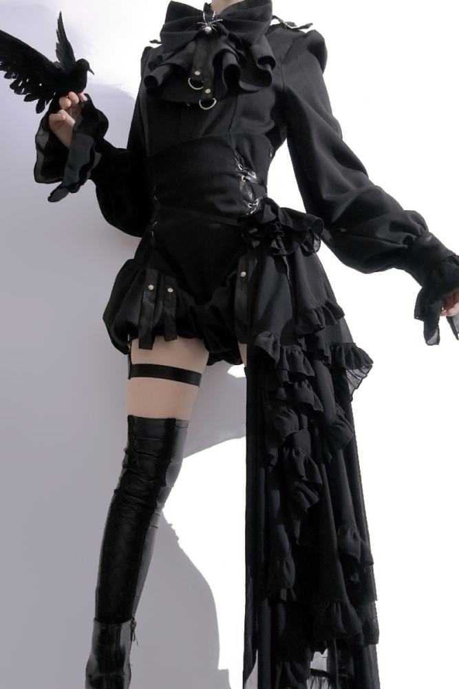 Hei Shan Midnight Black Bloomer Girdle and Shawl Ouji Lolita Gothic Style
