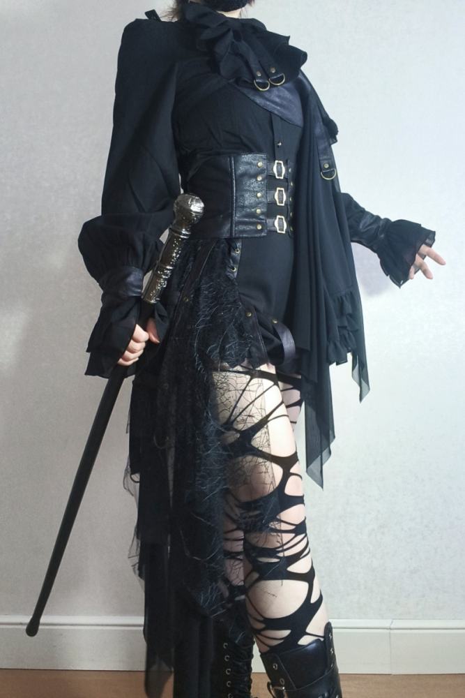 Hei Shan Midnight Black Bloomer Girdle and Shawl Ouji Lolita Gothic Style