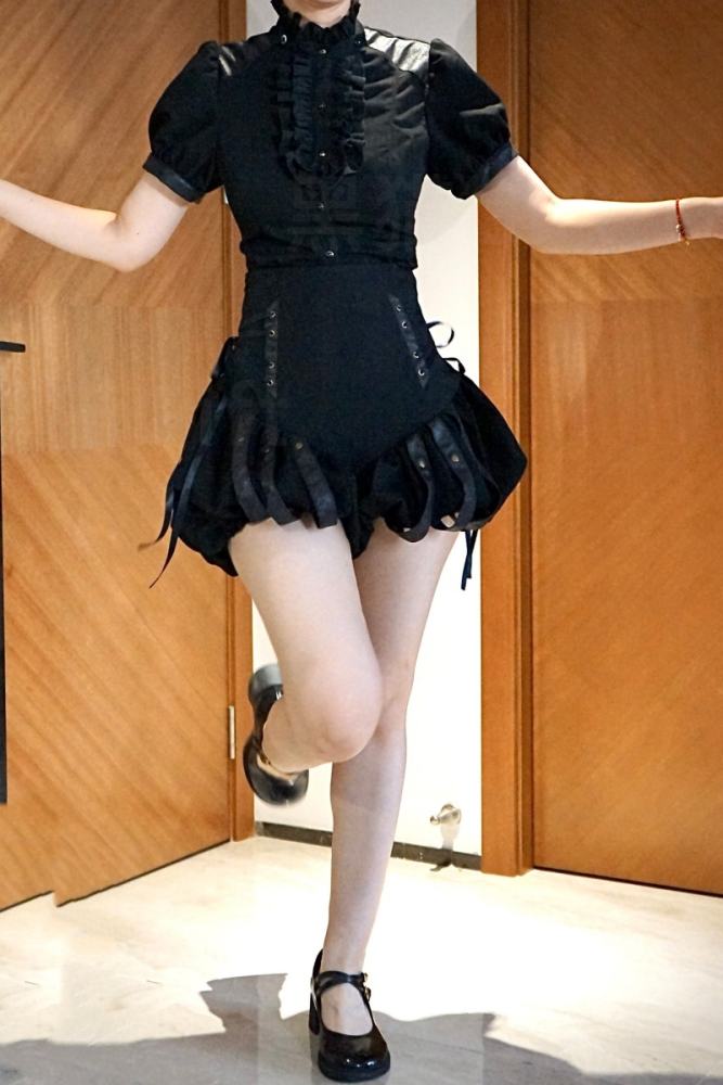 Hei Shan Midnight Black Bloomer Girdle and Shawl Ouji Lolita Gothic Style