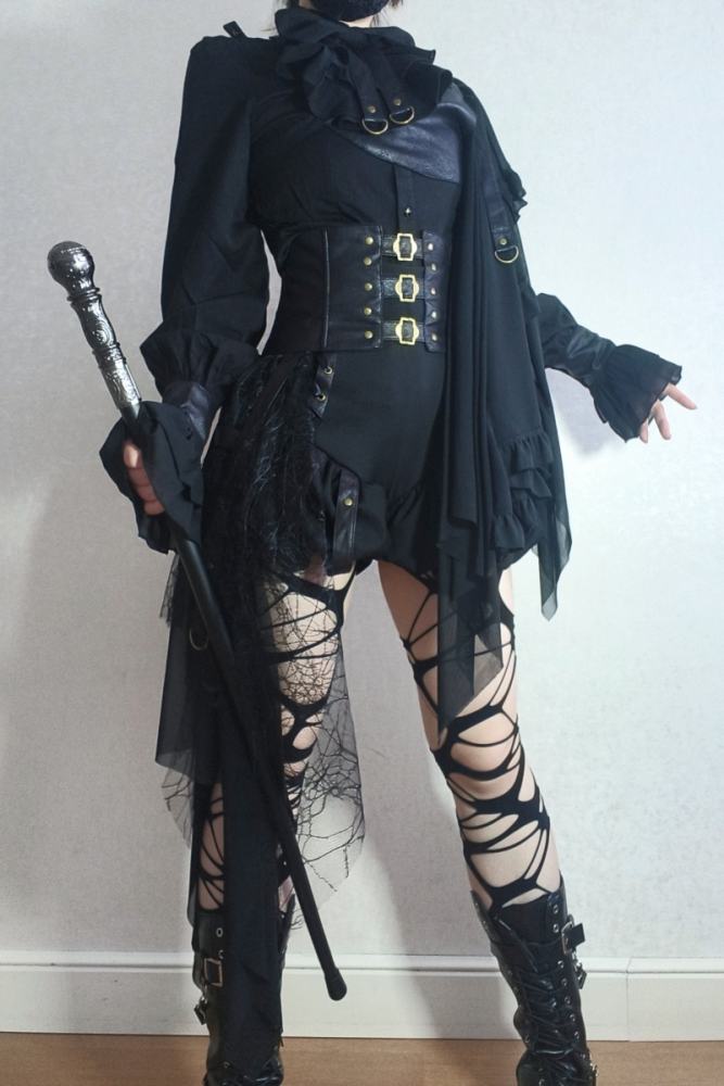 Hei Shan Midnight Black Bloomer Girdle and Shawl Ouji Lolita Gothic Style