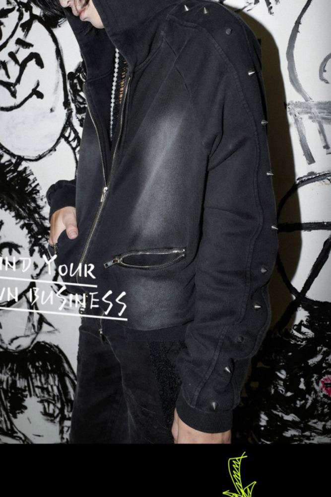Bizzcut Club Yesterday Knight Subculture Zipper Gothic Rivet Coat Jirai Kei Fashion